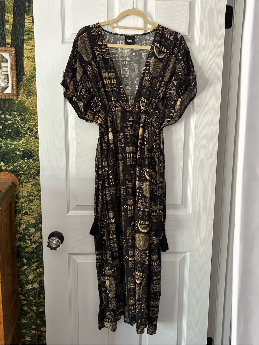 Simka Sol Printed Kaftan V-Neck Maxi Dress XS